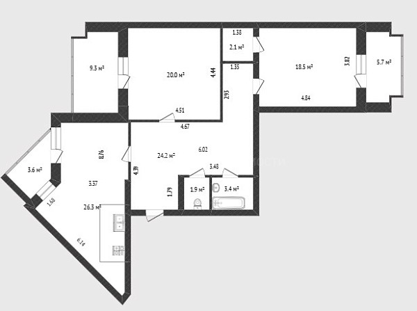2-к квартира, 96 кв.м., улица Прокопия Артамонова, 15