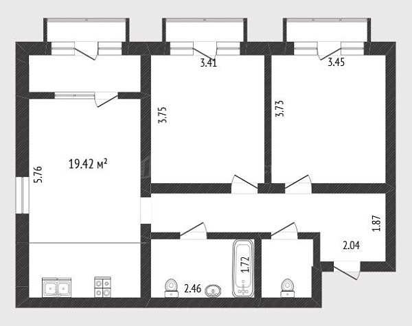 2-к квартира, 62 кв.м., Тюменская улица, 3