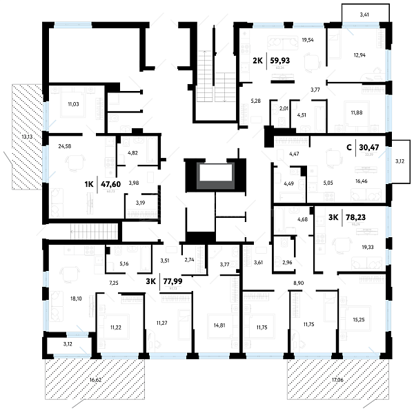 3-к квартира в новостройке, 78 кв.м.