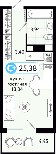 Студия в новостройке, 25 кв.м., ул С. Джанбровского, 21