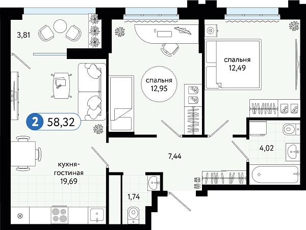 2-к квартира в новостройке, 58 кв.м., Газопромысловая улица, 1к2