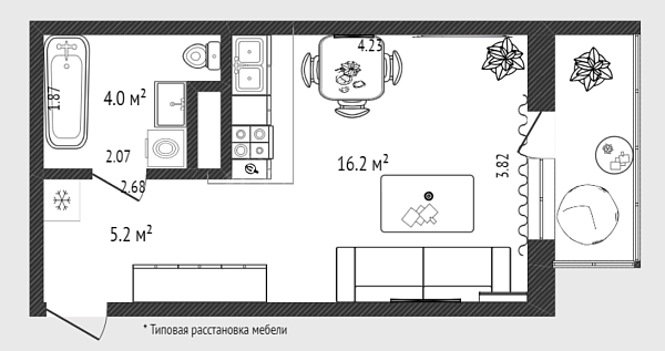 Студия, 25 кв.м., улица Александра Пушкина, 16