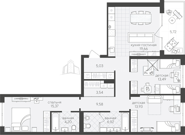 3-к квартира в новостройке, 97 кв.м., Сергея Свиридова, 15