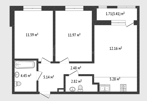 2-к квартира, 56 кв.м., улица Николая Глебова, 3