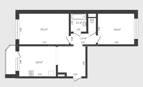 2-к квартира, 67 кв.м., улица Валентины Трофимовой, 2