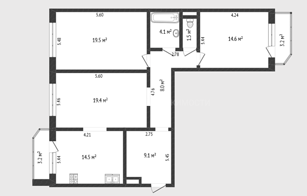 3-к квартира, 90 кв.м., микрорайон Восточный-2, улица Ивана Словцова, 21