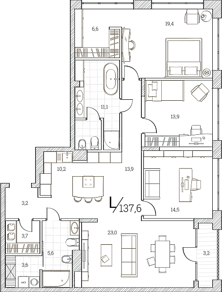 2-к квартира в новостройке, 85 кв.м.