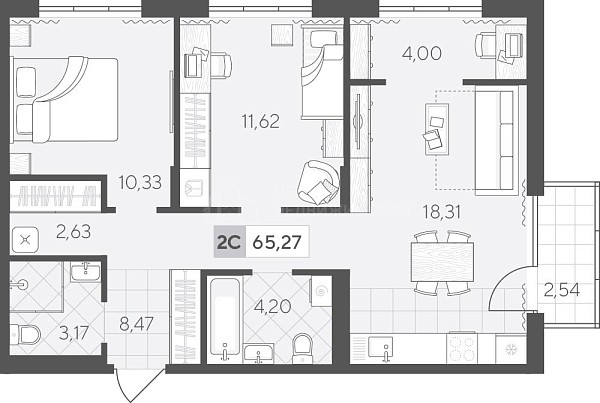 2-к квартира в новостройке, 65 кв.м., Сергея Свиридова,  11, к2