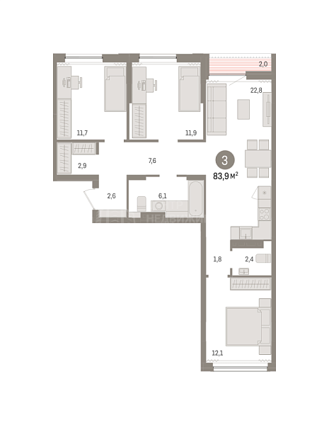 3-к квартира в новостройке, 83 кв.м., Калининский, ул. Тимирязева, д. 8 к1