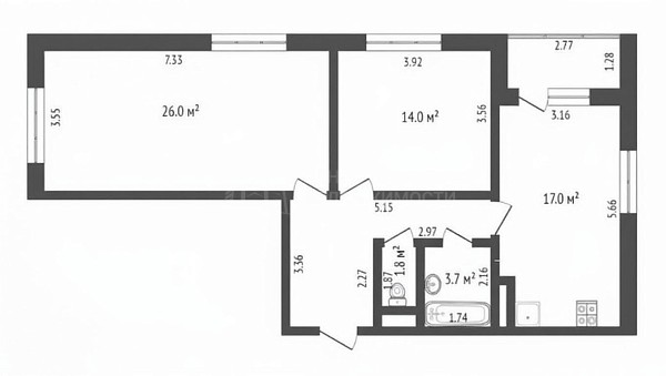 2-к квартира, 73 кв.м., Тальниковая улица, 1