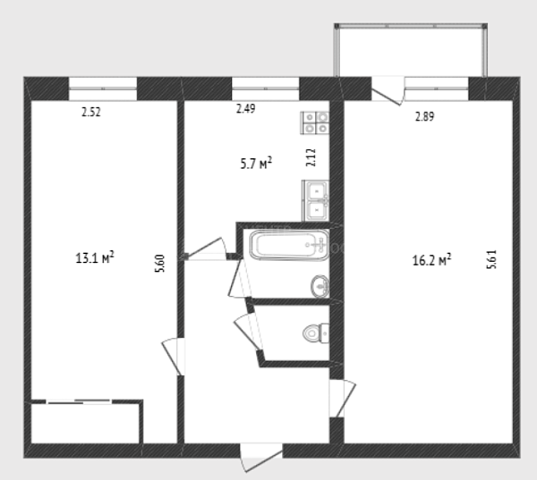 2-к квартира, 43 кв.м., улица Семакова, 25/28