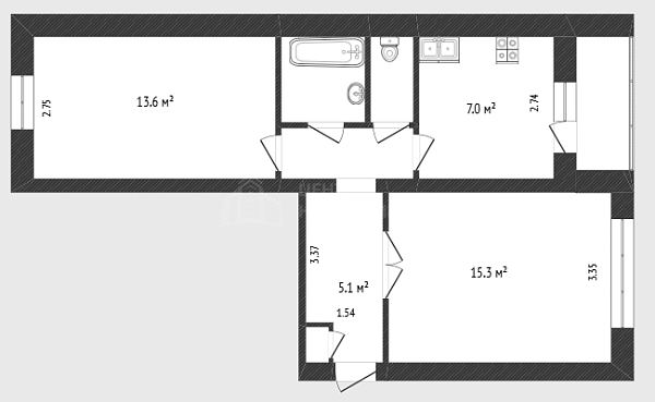 2-к квартира, 44 кв.м., улица Мира, 35