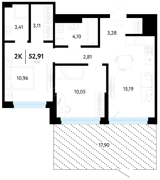 2-к квартира в новостройке, 52 кв.м., Калининский, ул Василия Малкова, 32