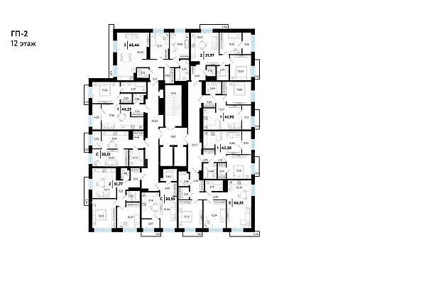 2-к квартира в новостройке, 63 кв.м.