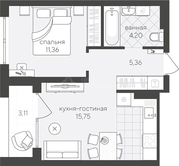 1-к квартира в новостройке, 39 кв.м., улица Алексея Сергиенко, 13