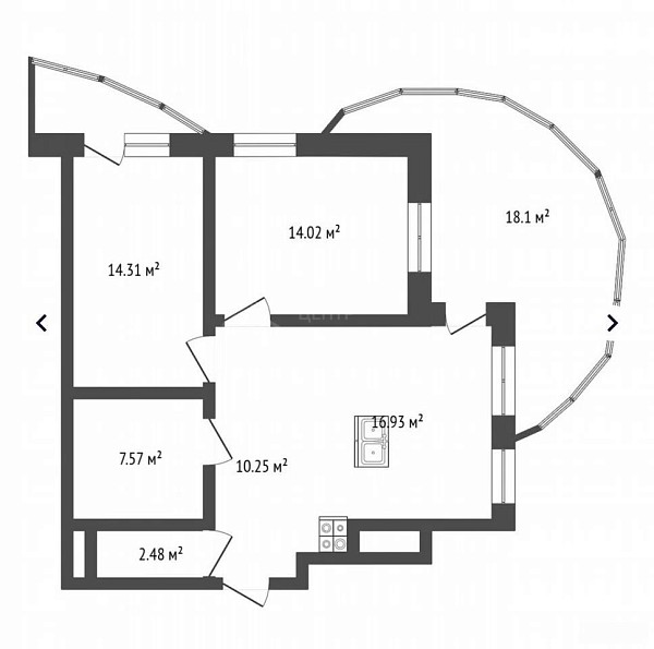 2-к квартира, 64 кв.м., улица Федюнинского, 64