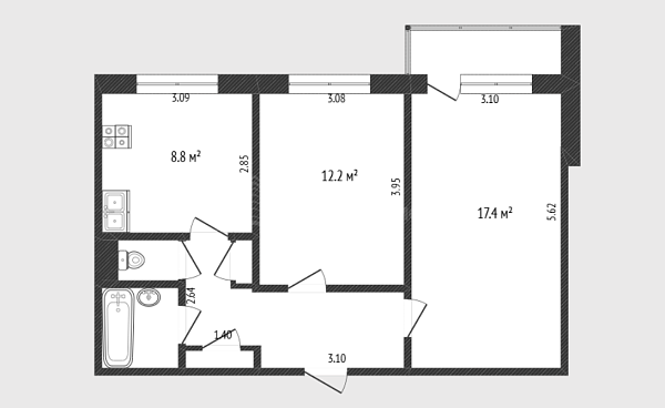 2-к квартира, 50 кв.м., улица Орджоникидзе, 7