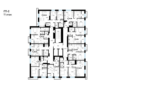 2-к квартира в новостройке, 52 кв.м.