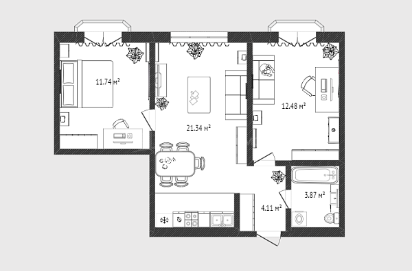 2-к квартира, 52 кв.м., улица Фармана Салманова, 1