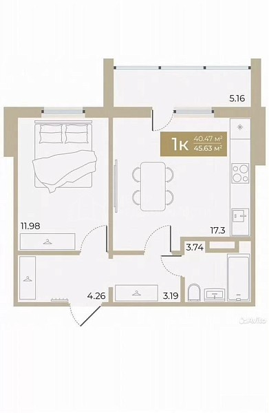 1-к квартира, 40 кв.м., Алматинская улица, 5