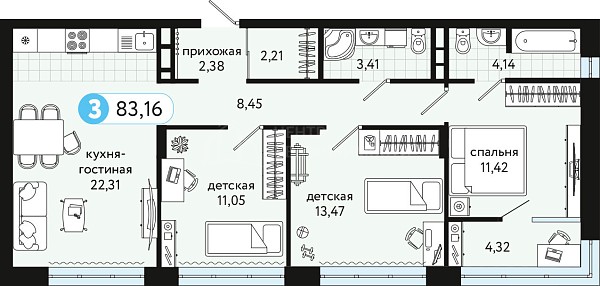 3-к квартира в новостройке, 83 кв.м., улица Сергея Джанбровского, 19