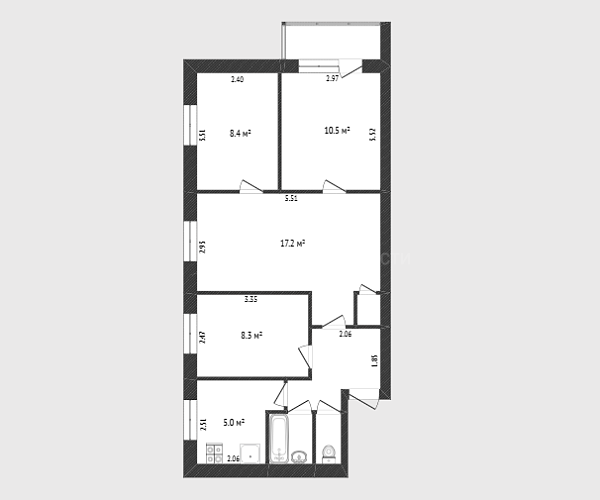 4-к квартира, 59 кв.м., улица Рационализаторов, 19