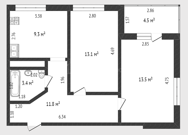 2-к квартира, 51 кв.м., Дамбовская улица, 25к1