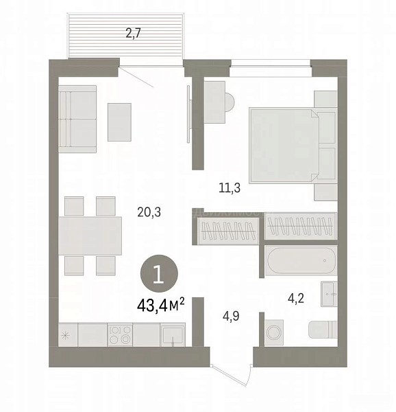 1-к квартира, 42 кв.м., Причальная улица, 7