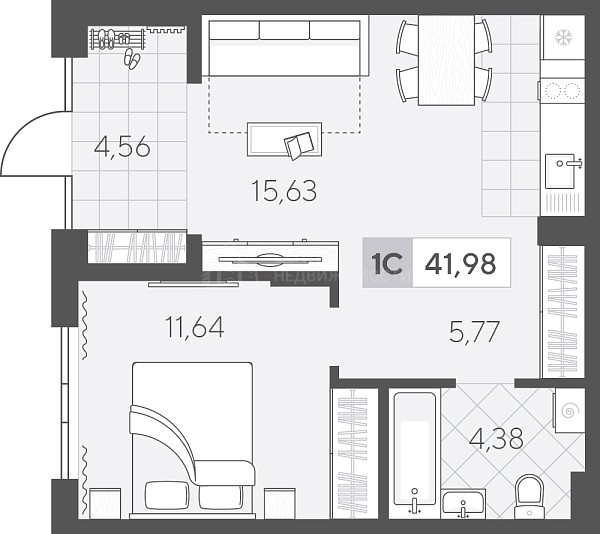 1-к квартира в новостройке, 41 кв.м., Сергея Свиридова, 11