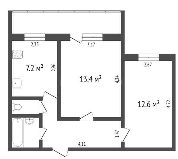 2-к квартира, 43 кв.м., улица Самарцева, 40