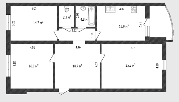 3-к квартира, 105 кв.м., улица Московский Тракт, 143к6
