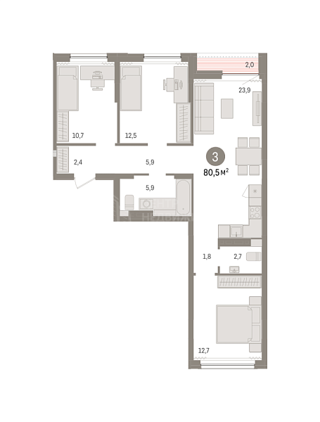 3-к квартира в новостройке, 80 кв.м., Калининский, ул. Тимирязева, д. 8 к1