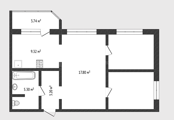 3-к квартира, 56 кв.м., улица Федюнинского, 54к2