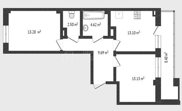 2-к квартира, 59 кв.м., улица Фёдора Достоевского, 22