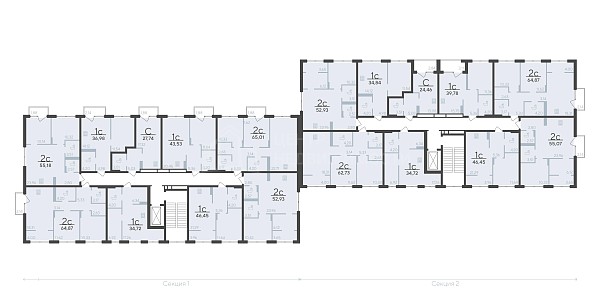 2-к квартира в новостройке, 55 кв.м.