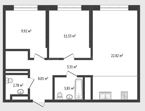 2-к квартира, 61 кв.м., улица Фармана Салманова, 1