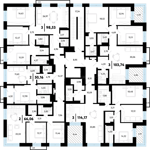 3-к квартира в новостройке, 98 кв.м.