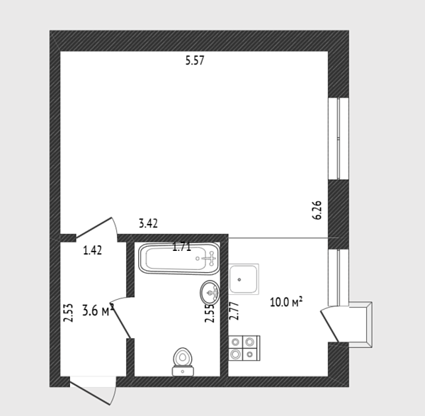 1-к квартира, 33 кв.м., улица Мира, 26А