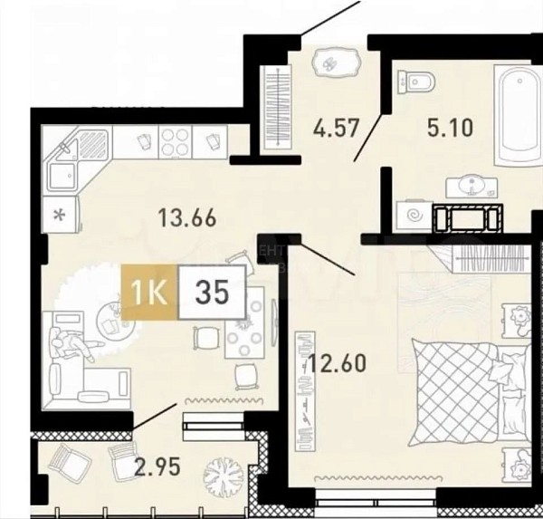 1-к квартира, 36 кв.м., улица Валентины Трофимовой, 6