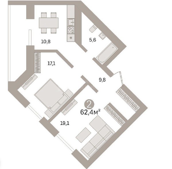 2-к квартира, 62 кв.м., Солнечный проезд, 3