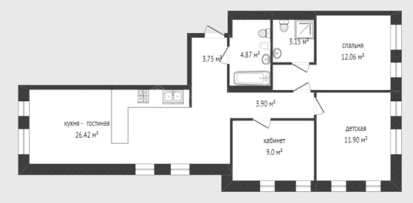 3-к квартира, 73 кв.м., Краснооктябрьская улица, 14