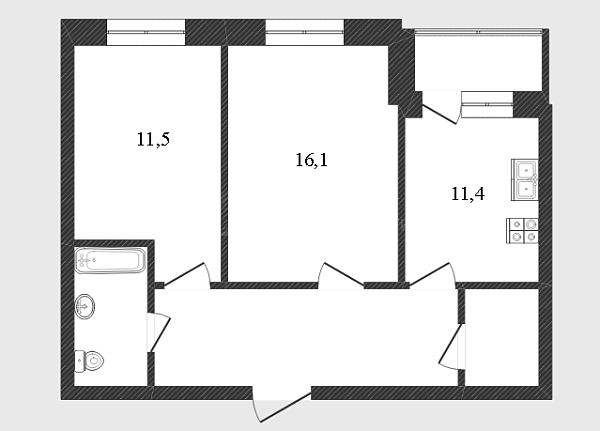 2-к квартира, 57 кв.м., улица Газовиков, 65