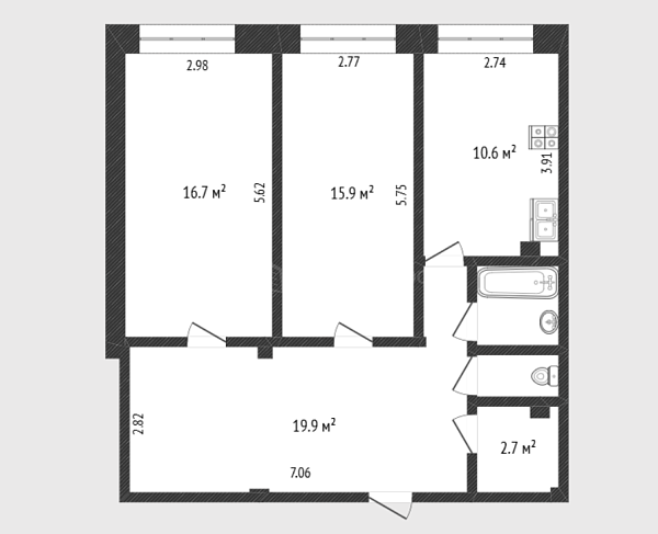 2-к квартира, 71 кв.м., улица Жуковского, 84к1