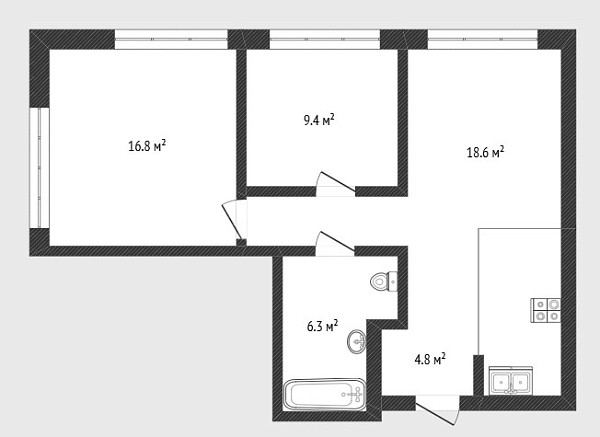 2-к квартира, 59 кв.м., Мысовская улица, 26к1