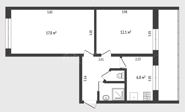 2-к квартира, 45 кв.м., микрорайон Антипино, улица Ивана Крылова, 21Г