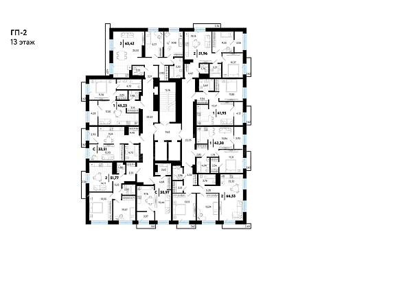 2-к квартира в новостройке, 52 кв.м.