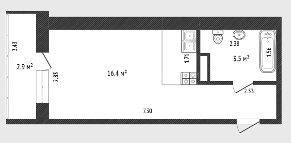 Студия, 15 кв.м., улица Новосёлов, 107к1