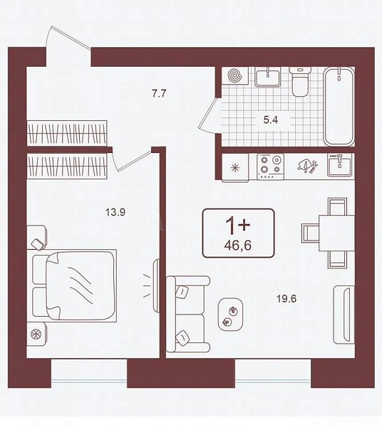 1-к квартира, 47 кв.м., улица Геннадия Куцева, 3