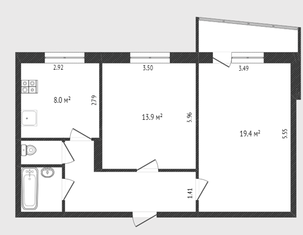 2-к квартира, 53 кв.м., улица Мельникайте, 136