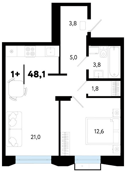 1-к квартира в новостройке, 48 кв.м., ул Судостроителей, 52